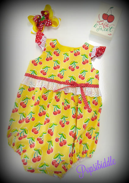 Cherries Jubilee Bubble Romper-Light Blue